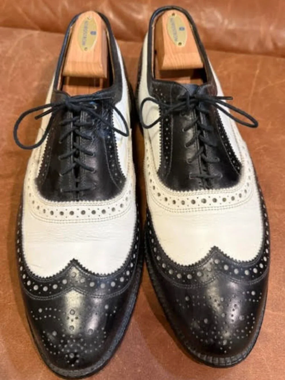 Allen Edmonds Broadstreet-style black-and-white spectator/wingtips